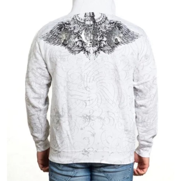 Xtreme Couture by Affliction Men's Zip Up Sweatshirt Hoodie Cast Iron Wings Bike - Picture 3 of 15
